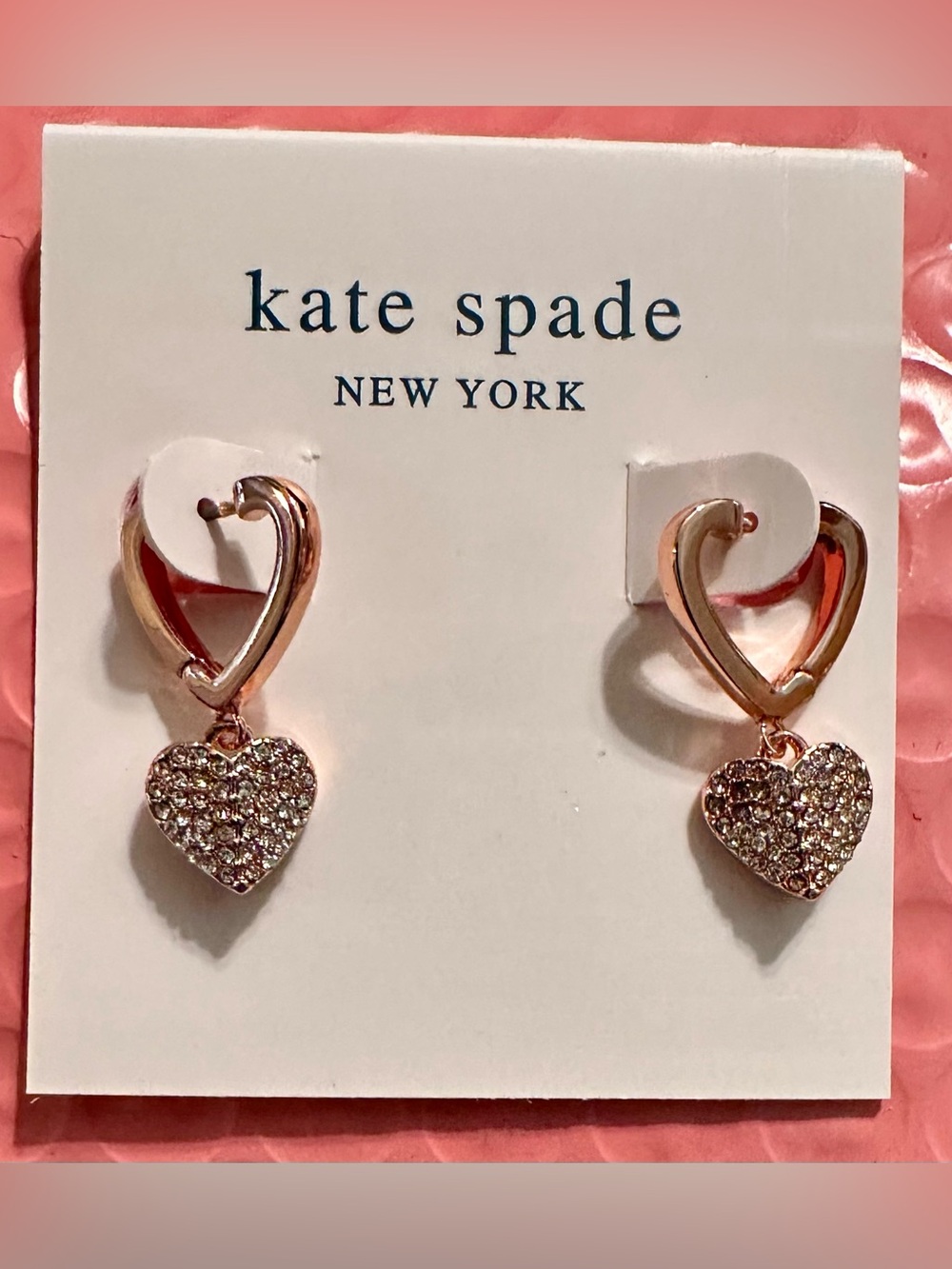 NWOT kate spade Women’s Rose Gold Crystal Heart Drop Earrings